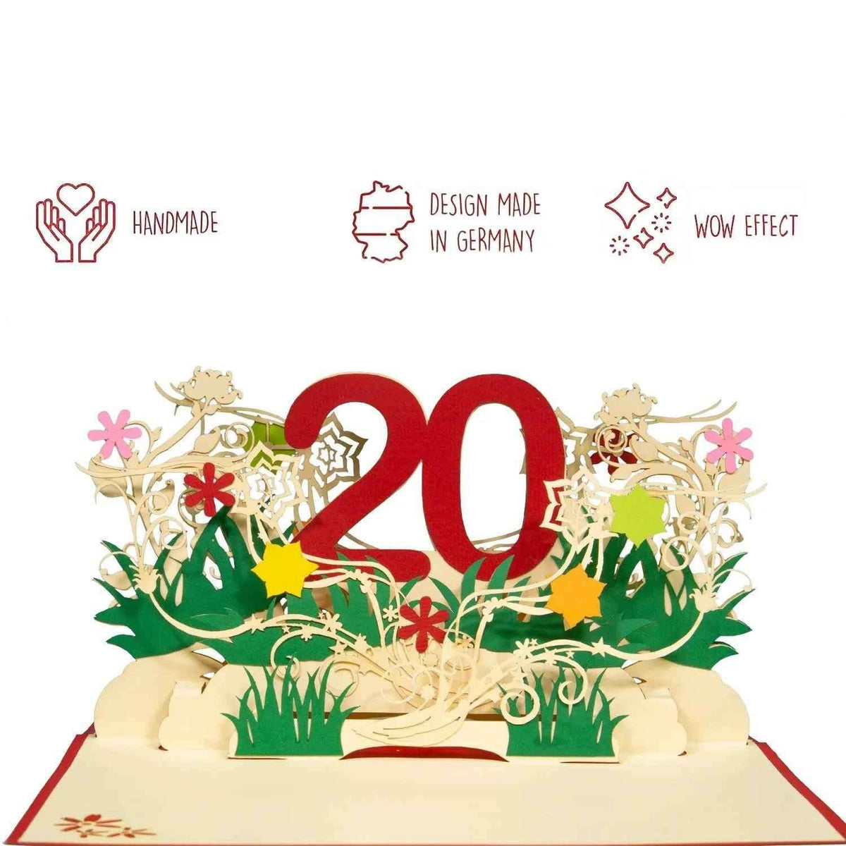 Pop-Up-Karte zum Geburtstag – Zahl 20, Geburtstagseinladung & Jubiläum, N299