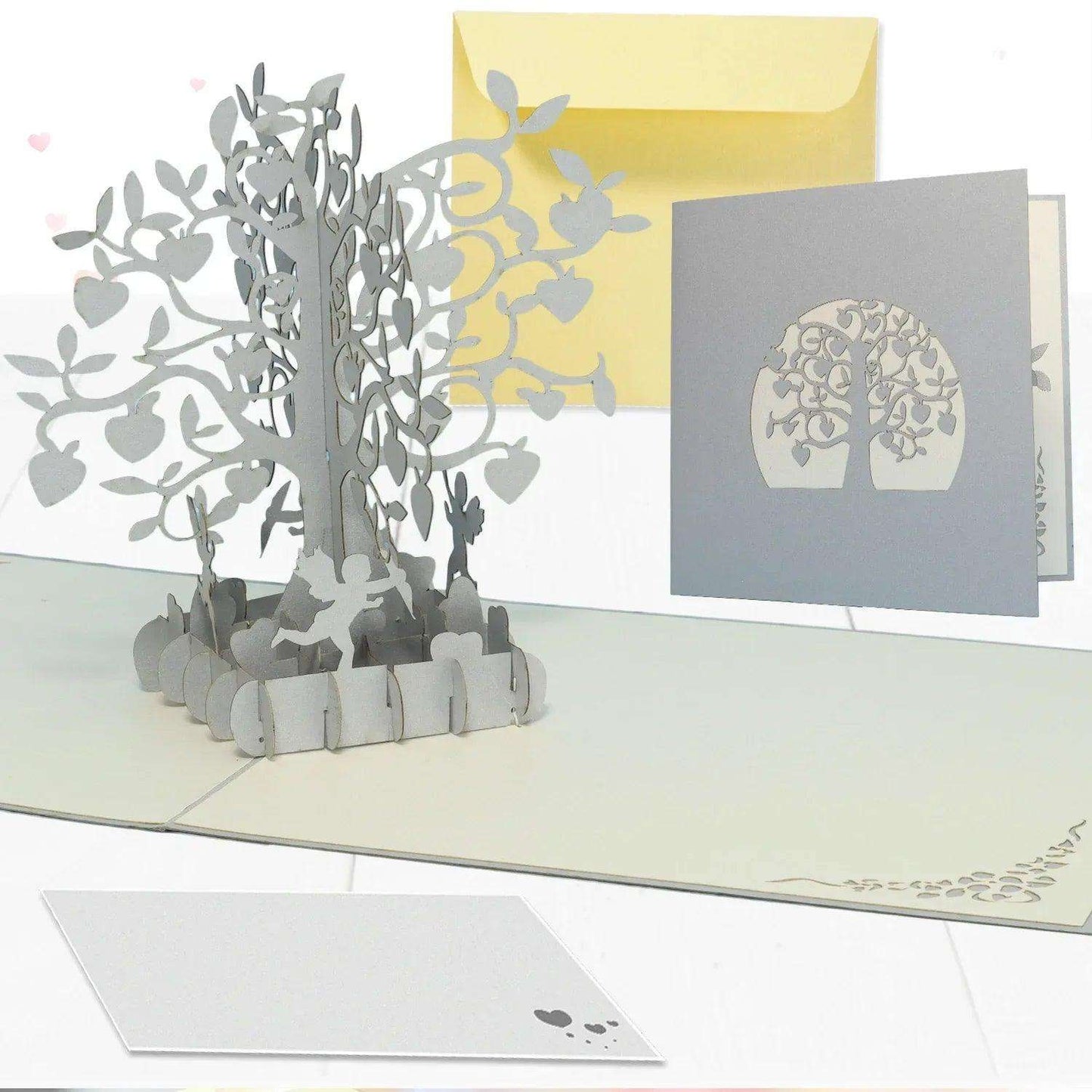 25. Hochzeitstag, Silberne Hochzeit Karte 3D Pop-Up - Silberhochzeit, Baum, N86 - LINPopUp
