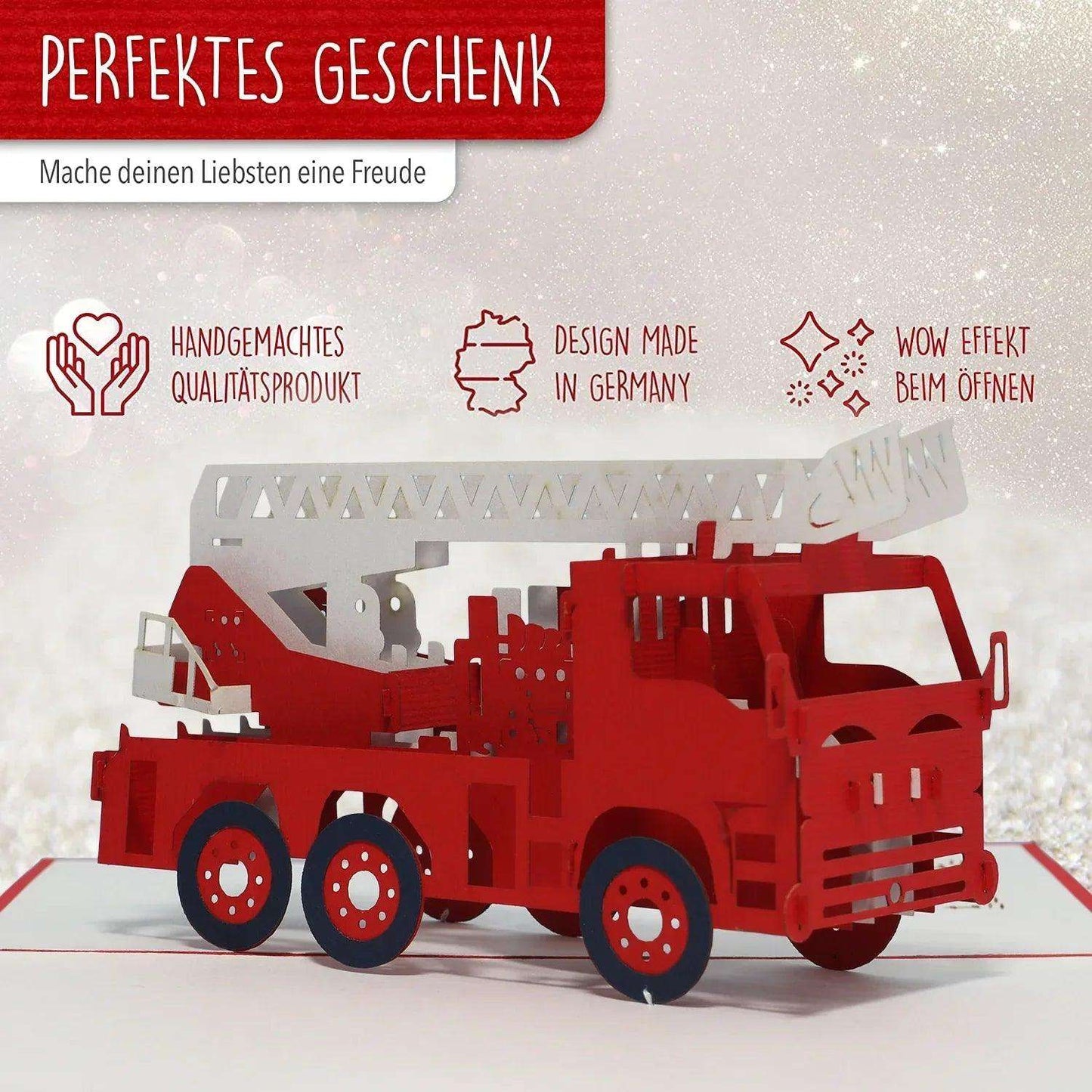 3D Pop-Up Karte Auto - Grußkarte, Geburtstagskarte, Geschenkidee Feuerwehrauto, Kindergeburtstag, N216 - LINPopUp