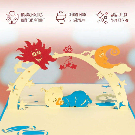 3D Pop-Up Karte Geburt - Geburtskarte, Einladungskarte Babyparty & Taufgeschenk, N96 - LINPopUp
