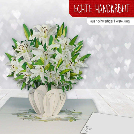 3D Pop-Up Karte Blumenkarte, Blumenstrauß, Weiße Lilien, N500 - LINPopUp