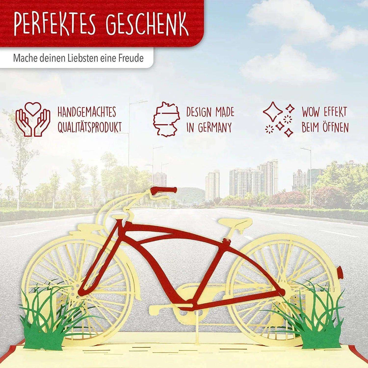 3D Pop-Up Karte Fahrrad - kreative Grußkarte für Radfahrer, N155 - LINPopUp