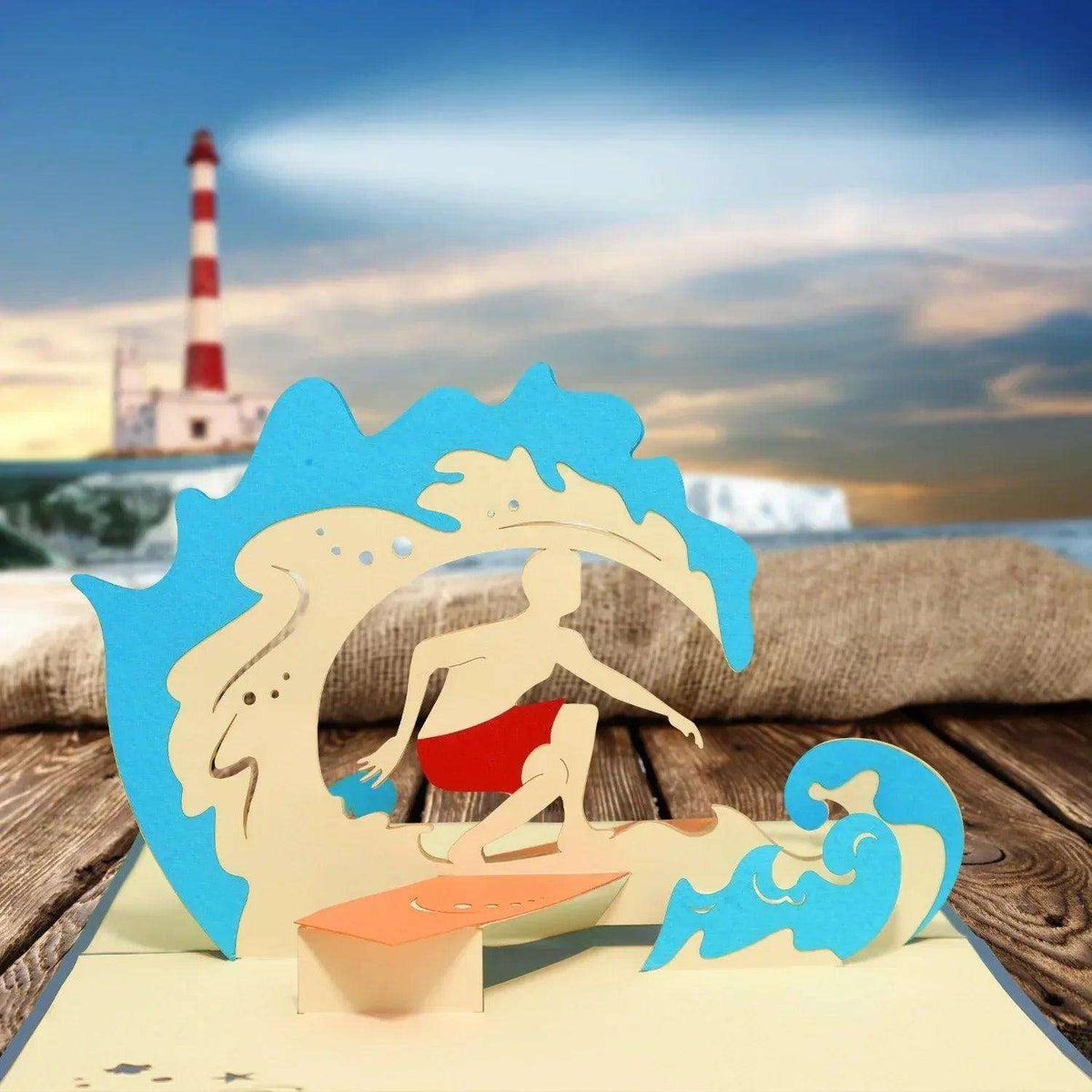 3D Pop-Up Karte, Strand, Urlaub & Entspannung, Surfen, N111 - LINPopUp