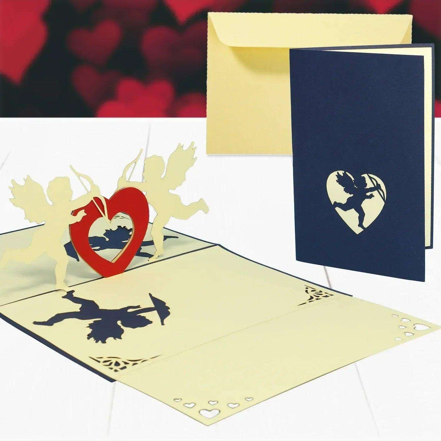 3D Pop-Up Karte Amor Engel Blau Valentinstag, N66 - LINPopUp