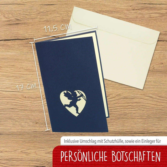 3D Pop-Up Karte Amor Engel Blau Valentinstag, N66 - LINPopUp