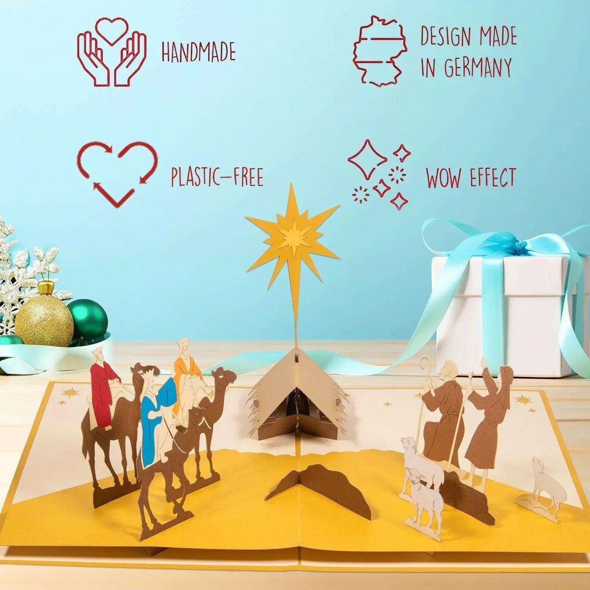 Rotierende 3D Pop-Up Karte Heilige Drei Könige Krippe, Stern, N416 - LINPopUp