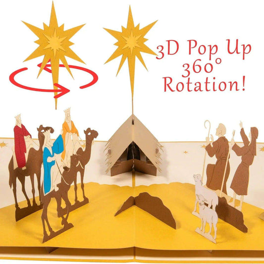 Rotierende 3D Pop-Up Karte Heilige Drei Könige Krippe, Stern, N416 - LINPopUp