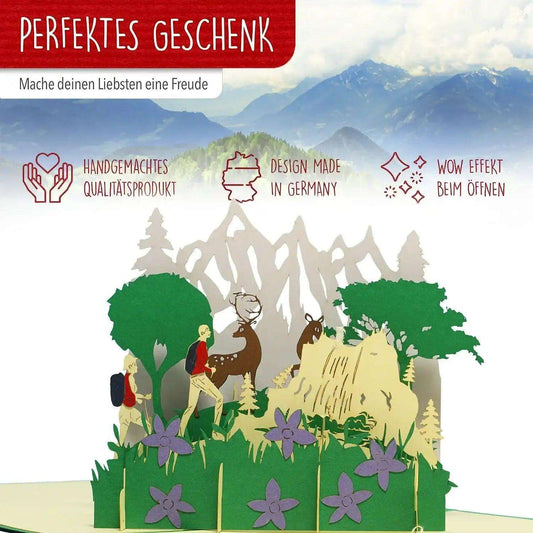 3D Pop-Up Karte Hirsch Berglandschaft, N377 - LINPopUp
