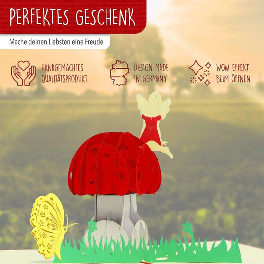 Pop Up Karte 3D Pilz & Fee – Grußkarte Geburtstag & Kinder - LINPopUp
