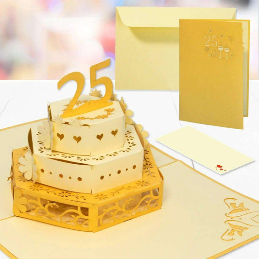 3D Pop-Up Karte Silberhochzeit 25 Jahre Gold, N314 - LINPopUp