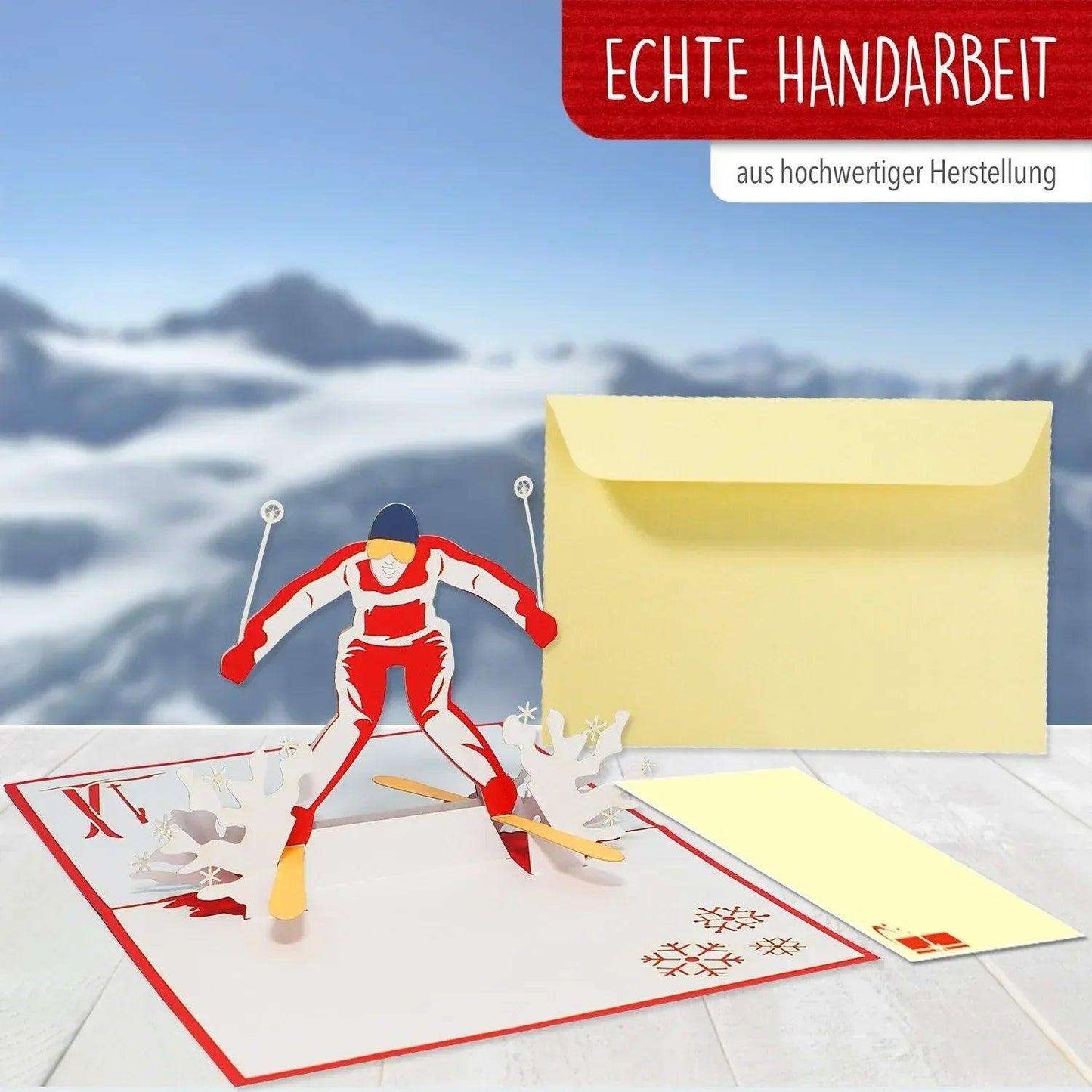 3D Pop-Up Karte Skifahren Skifahrer, N270 - LINPopUp