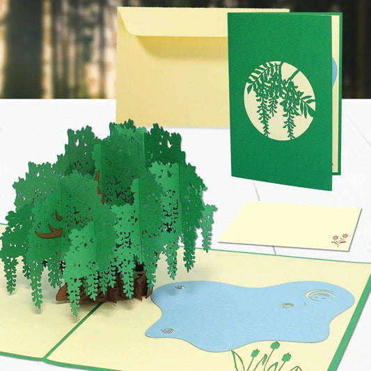Pop Up Karte 3D Trauerweide Teich – Grußkarte Geburtstag & Naturliebhaber - LINPopUp