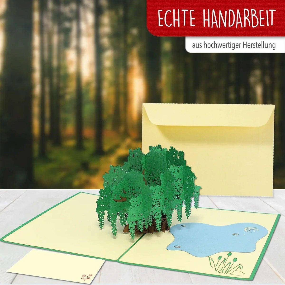 Pop Up Karte 3D Trauerweide Teich – Grußkarte Geburtstag & Naturliebhaber - LINPopUp