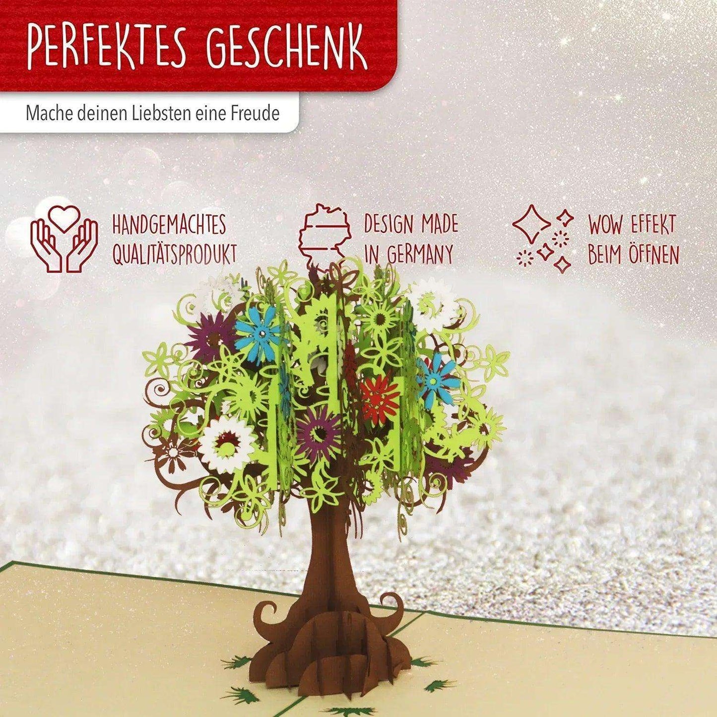 Pop Up Karte 3D Wunschbaum Blumen – Grußkarte Geburtstag & Muttertag - LINPopUp