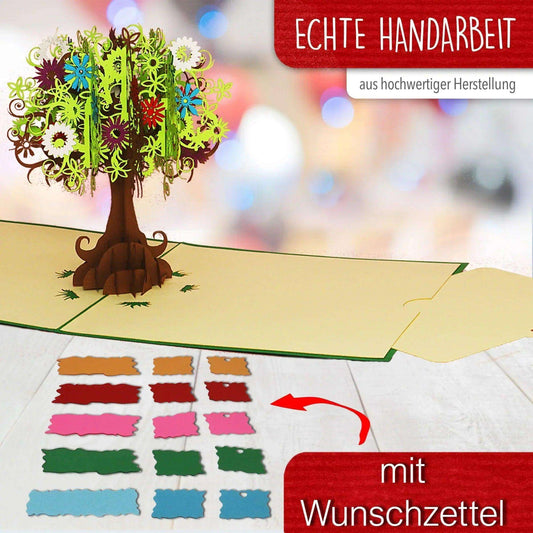 Pop Up Karte 3D Wunschbaum Blumen – Grußkarte Geburtstag & Muttertag - LINPopUp