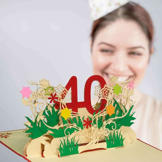 Pop-Up-Karte zum Geburtstag – Zahl 40, Geburtstagseinladung & Jubiläum, N303