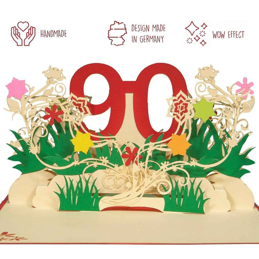 Pop-Up-Karte zum Geburtstag – Zahl 90, Geburtstagseinladung & Jubiläum, N328