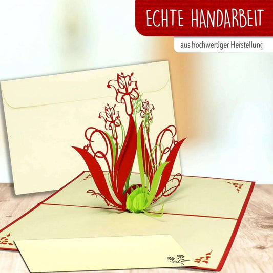 Pop Up Karte 3D Lilien Blumenstrauß Weiß – Grußkarte Geburtstag & Muttertag - LINPopUp