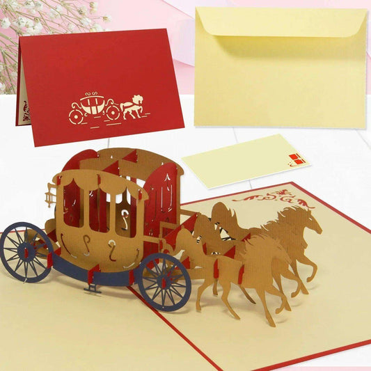 Hochzeitskarte Pop Up 3D - Glückwunschkarte zur Hochzeit, Kutsche, N369 - LINPopUp