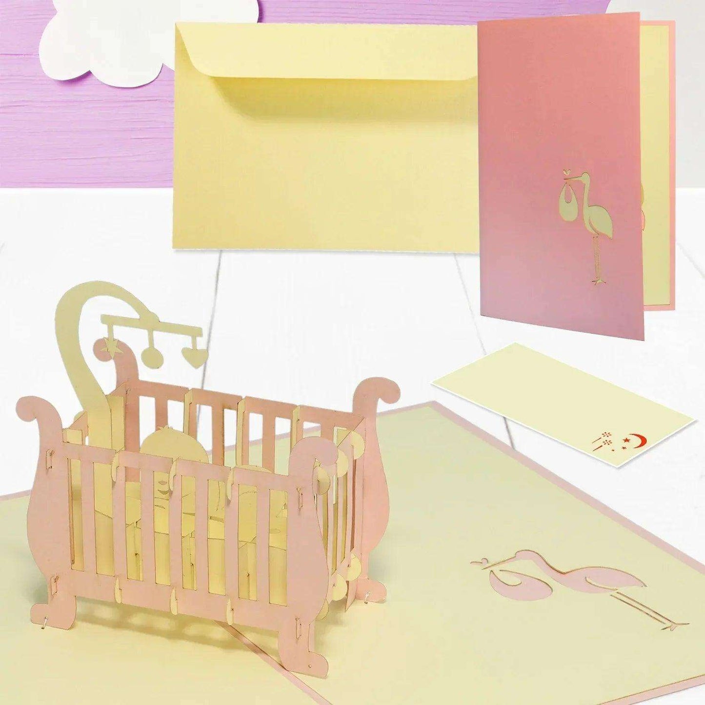 3D Pop-Up Karte Geburt - Geburtskarte & Taufe Mädchen, N98 - LINPopUp