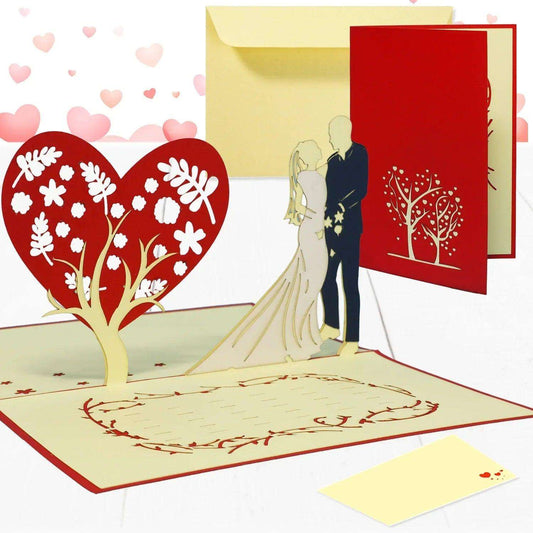 Hochzeitskarte Pop Up 3D - Glückwunschkarte zur Hochzeit, Brautpaar Herzbaum, N312 - LINPopUp