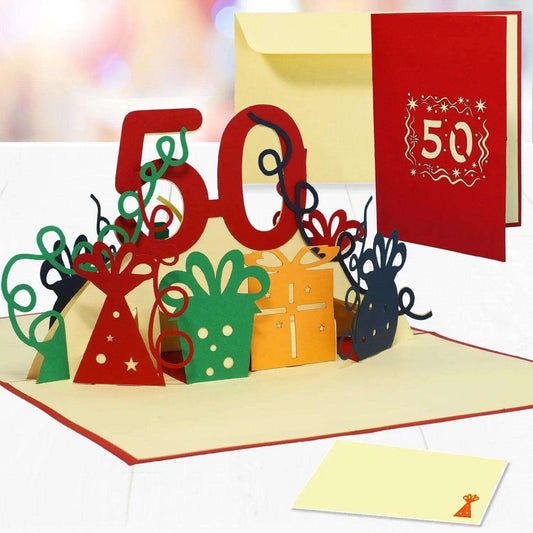 Pop-Up-Karte zum Geburtstag – Zahl 50, Geburtstagseinladung & Jubiläum, N20 - LINPopUp