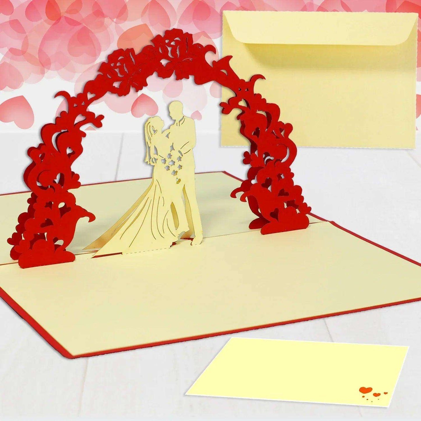 Hochzeitskarte Pop Up 3D - Glückwunschkarte zur Hochzeit, Brautpaar, Torbogen, N76 - LINPopUp