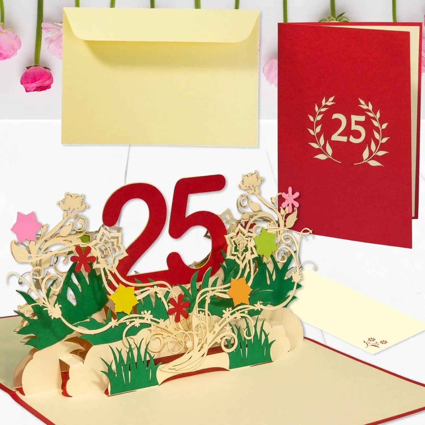 Pop-Up-Karte zum Geburtstag – Zahl 25, Geburtstagseinladung & Jubiläum, N300