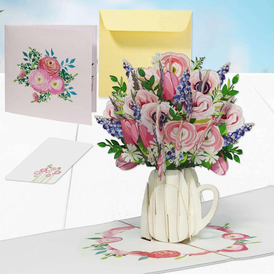 Pop Up Karte 3D Blumenstrauß Rosa Pink – Grußkarte Geburtstag & Muttertag - LINPopUp