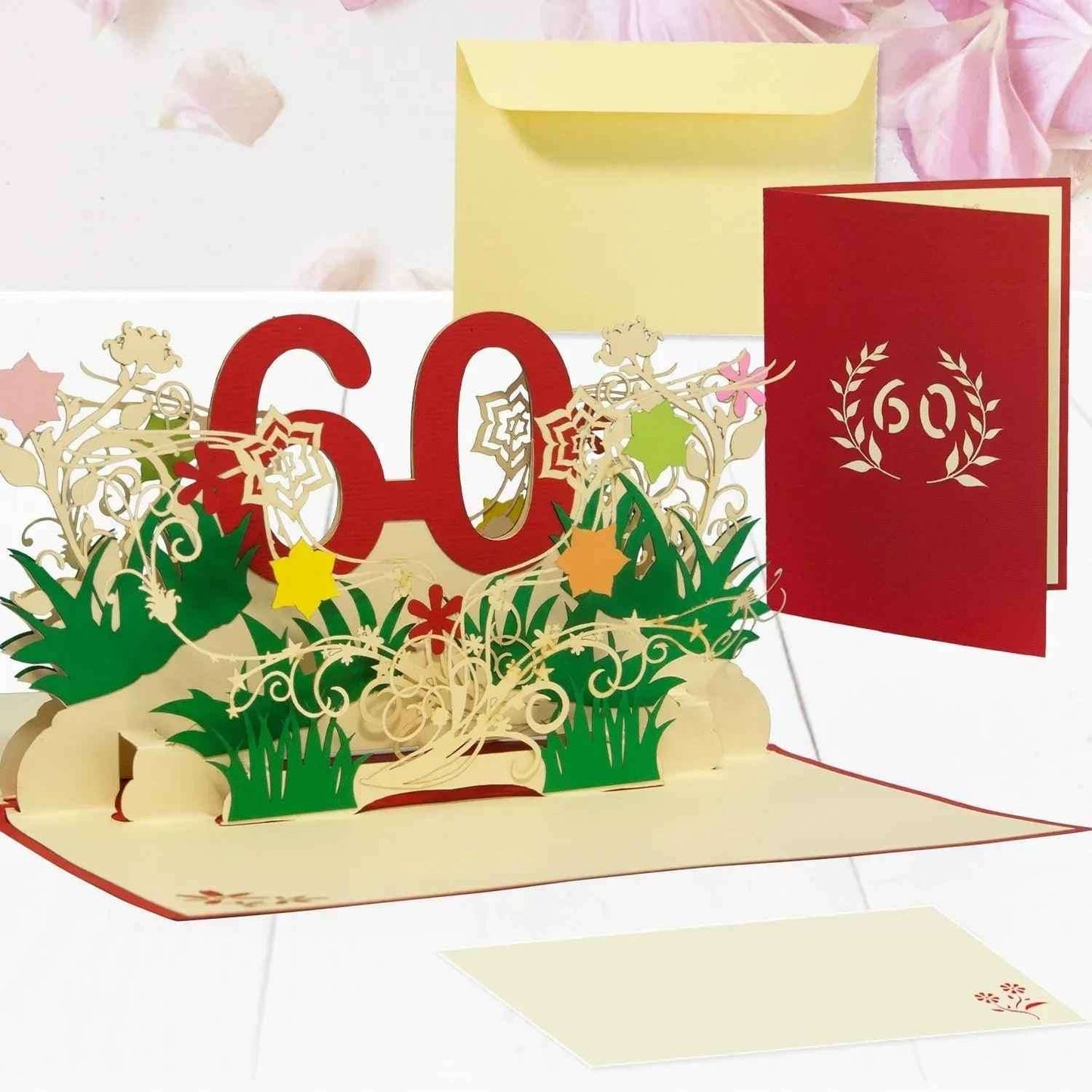 Pop-Up-Karte zum Geburtstag – Zahl 60, Geburtstagseinladung & Jubiläum, N63