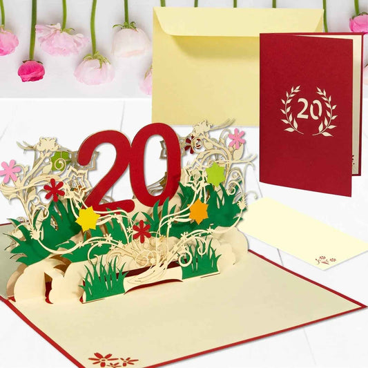 Pop-Up-Karte zum Geburtstag – Zahl 20, Geburtstagseinladung & Jubiläum, N299