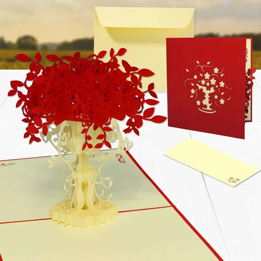 Pop Up Karte 3D Blumenvase – Grußkarte Geburtstag & Muttertag - LINPopUp