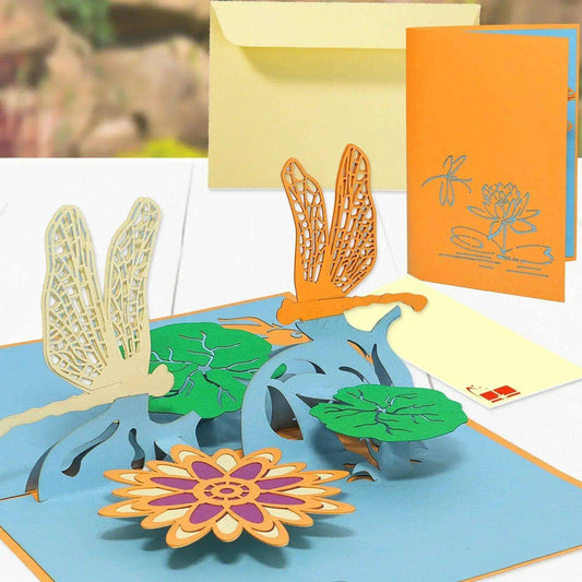 Pop Up Karte 3D Libellen Teich – Grußkarte Muttertag & Geburtstag - LINPopUp