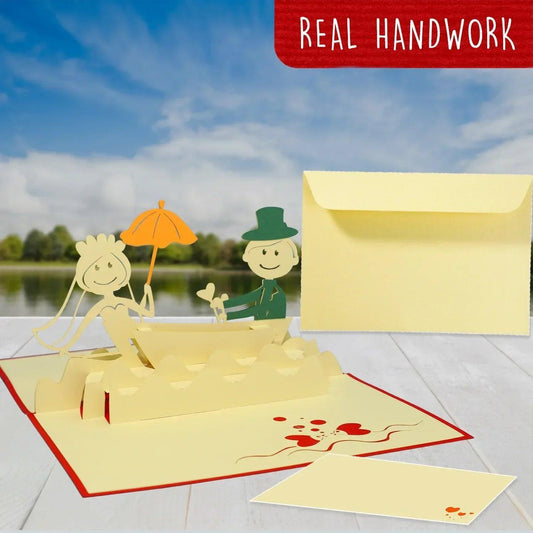 Hochzeitskarte Pop Up 3D - Glückwunschkarte zur Hochzeit,Brautpaar im Boot, N71 - LINPopUp