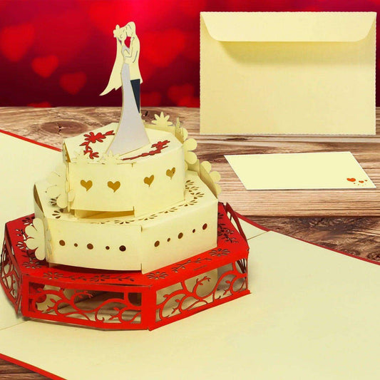 Hochzeitskarte Pop Up 3D - Glückwunschkarte zur Hochzeit, Hochzeitstorte, N210 - LINPopUp
