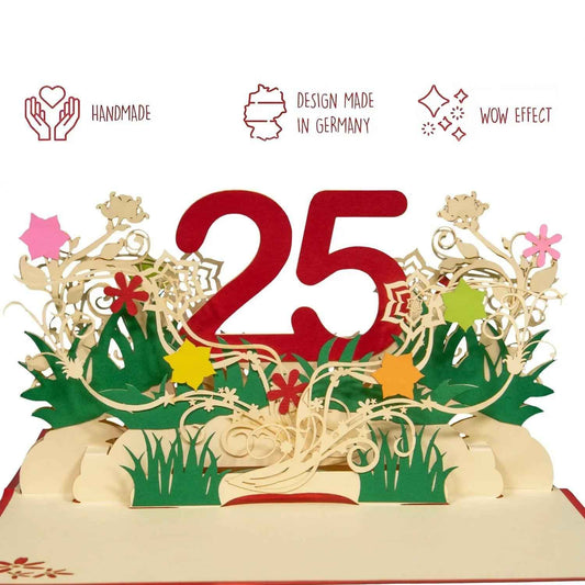 Pop-Up-Karte zum Geburtstag – Zahl 25, Geburtstagseinladung & Jubiläum, N300