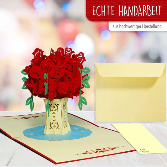 Pop Up Karte 3D Rosen – Grußkarte Muttertag & Valentinstag - LINPopUp