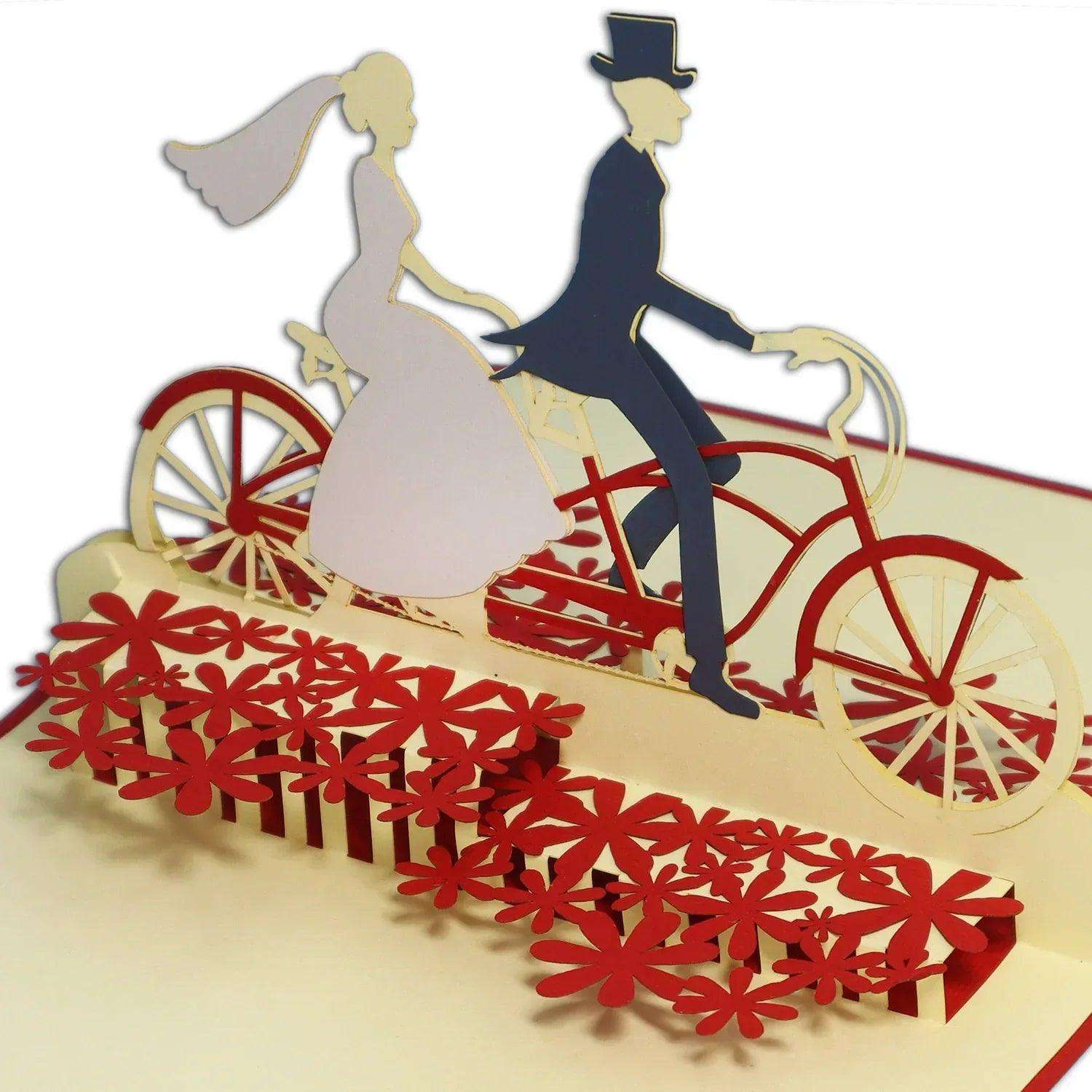 Handgemachte Pop-Up Karte Brautpaar Fahrrad 3D kaufen – Romantische Hochzeitskarte