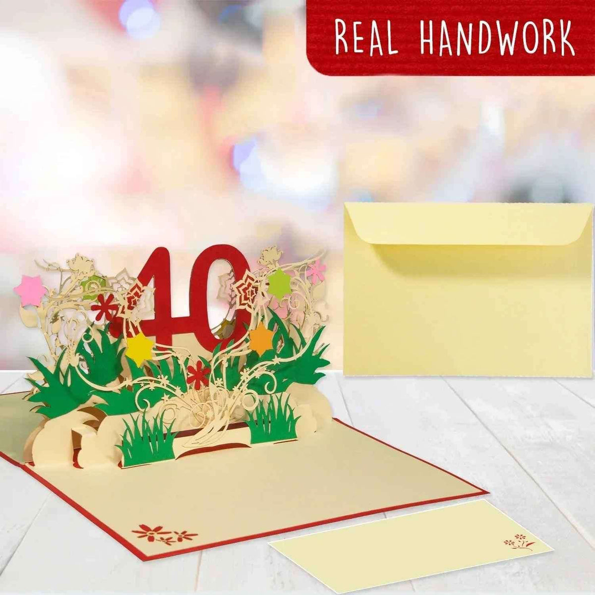 Pop-Up-Karte zum Geburtstag – Zahl 40, Geburtstagseinladung & Jubiläum, N303