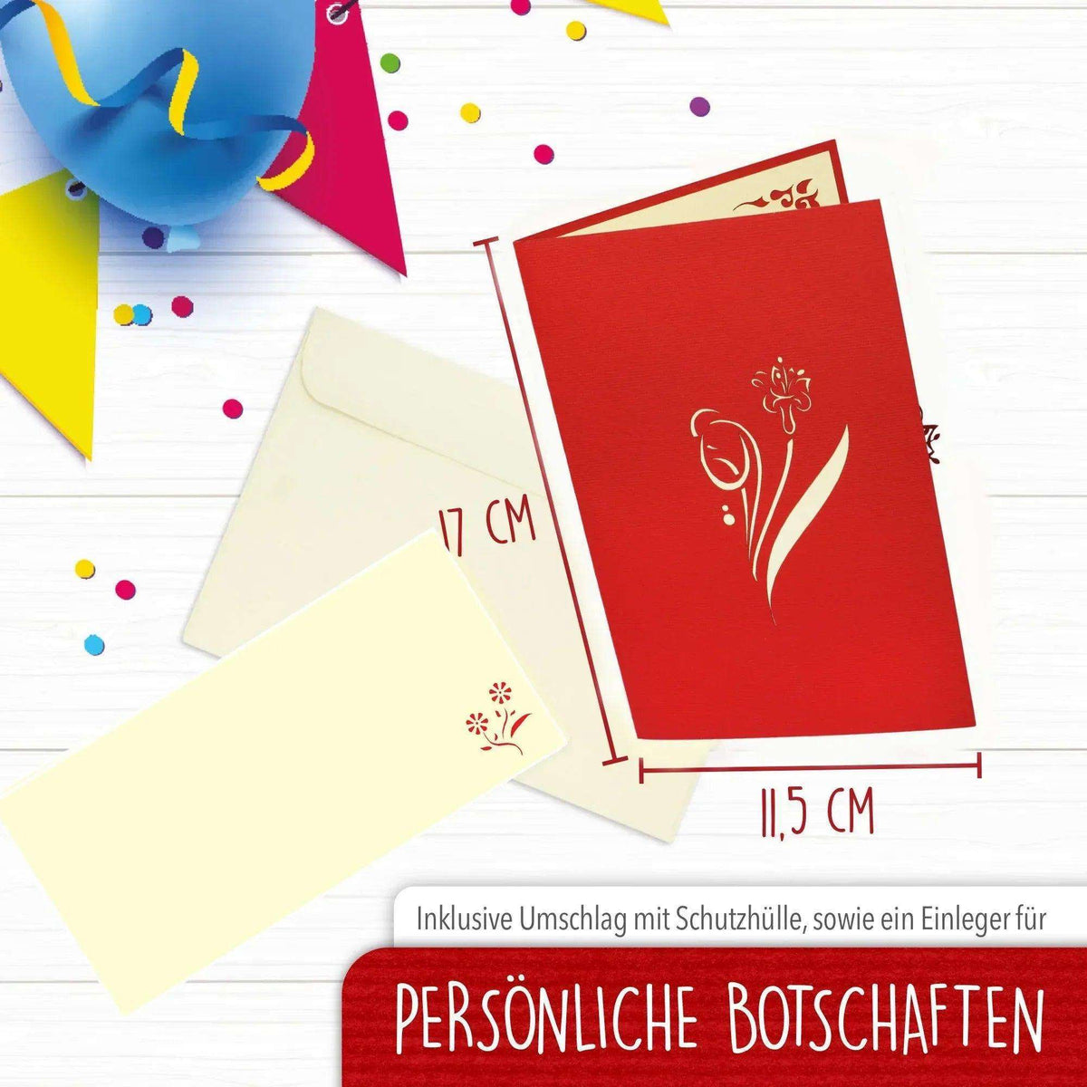 Pop Up Karte 3D Lilien Blumenstrauß Weiß – Grußkarte Geburtstag & Muttertag - LINPopUp