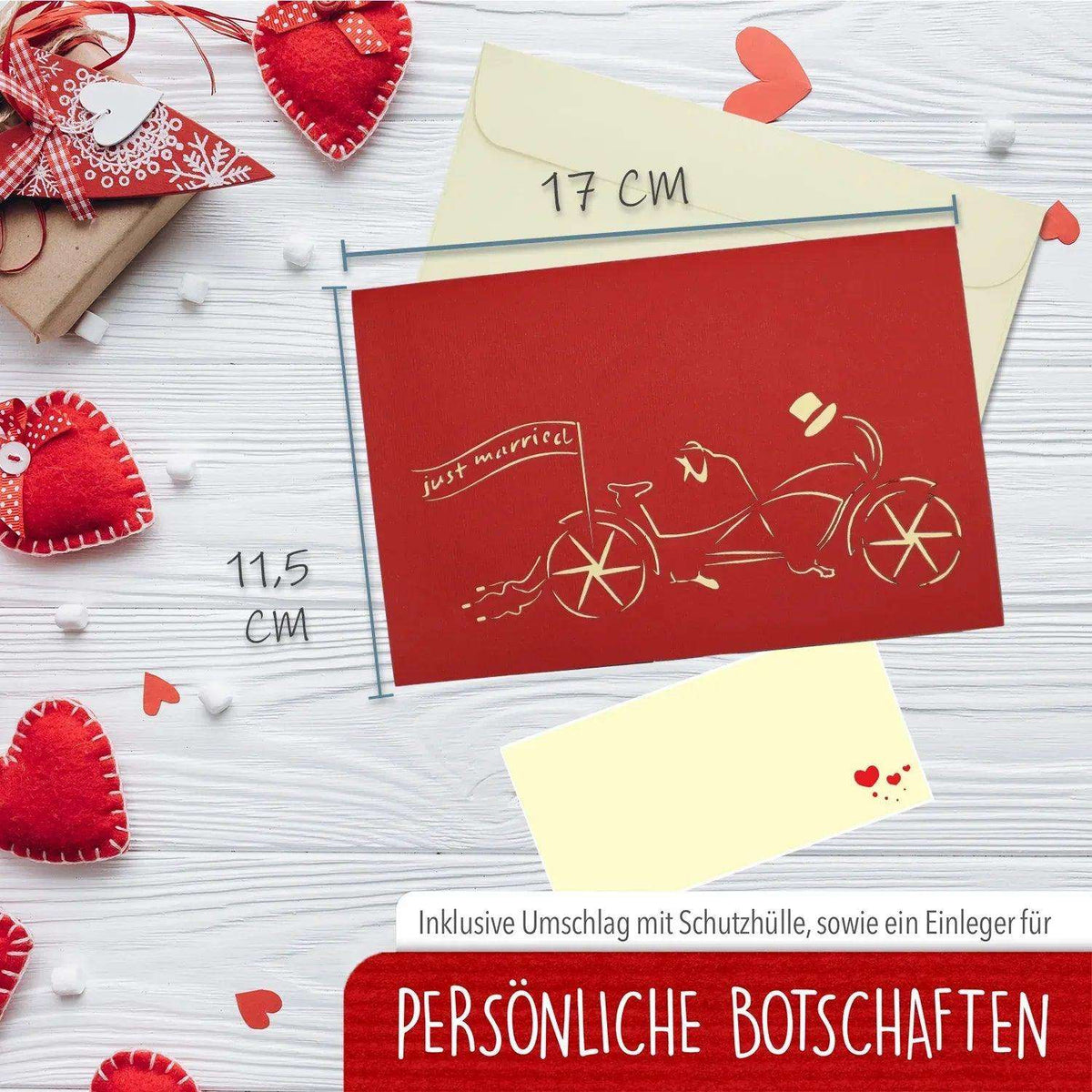Hochzeitskarte Pop Up 3D - Glückwunschkarte zur Hochzeit, Brautpaar, Fahrrad, N88 - LINPopUp