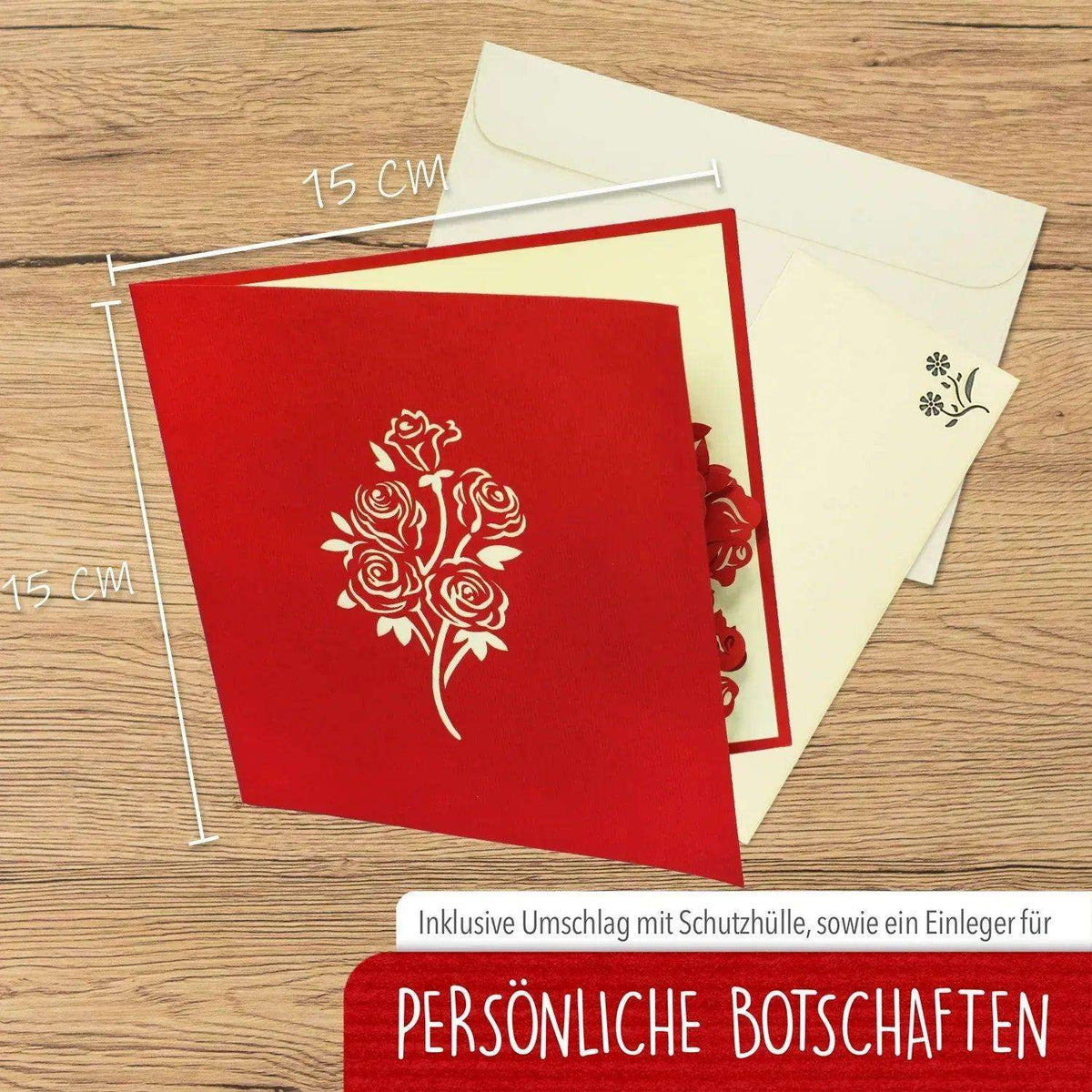 Pop Up Karte 3D Rosen – Grußkarte Muttertag & Valentinstag - LINPopUp