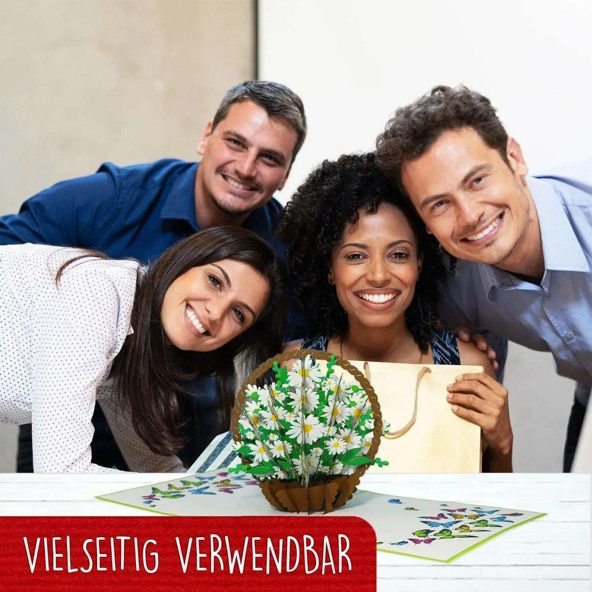 3D Pop-Up Karte Blumenkarte, Blumenkorb, Margeriten, N504 - LINPopUp