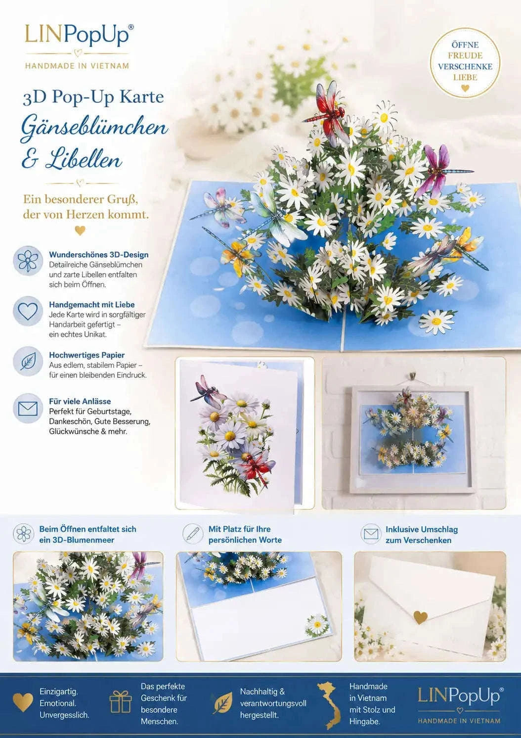 XXL Gänseblümchen Pop Up Karte – Große 3D Grußkarte Blumen | LINPopUp LINPopUp 17889-N376