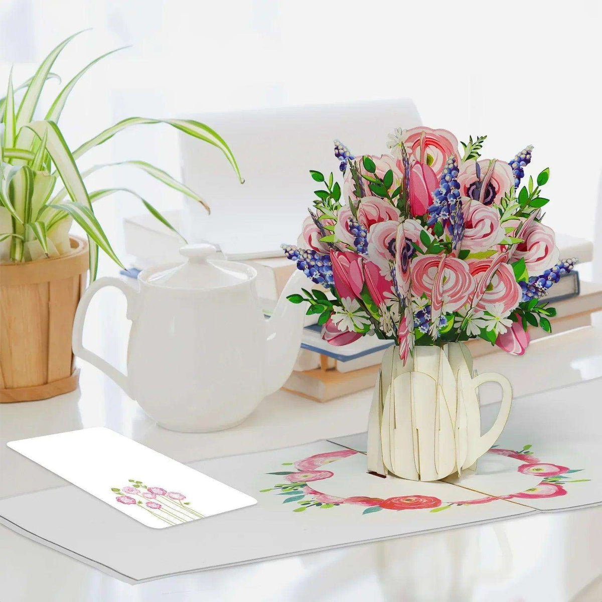 Pop Up Karte 3D Blumenstrauß Rosa Pink – Grußkarte Geburtstag & Muttertag - LINPopUp