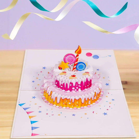 3D Pop - Up Karte mit Geldfach - Verpackung Geldgeschenk, Geburtstagskarte, Torte, N73 - LINPopUp