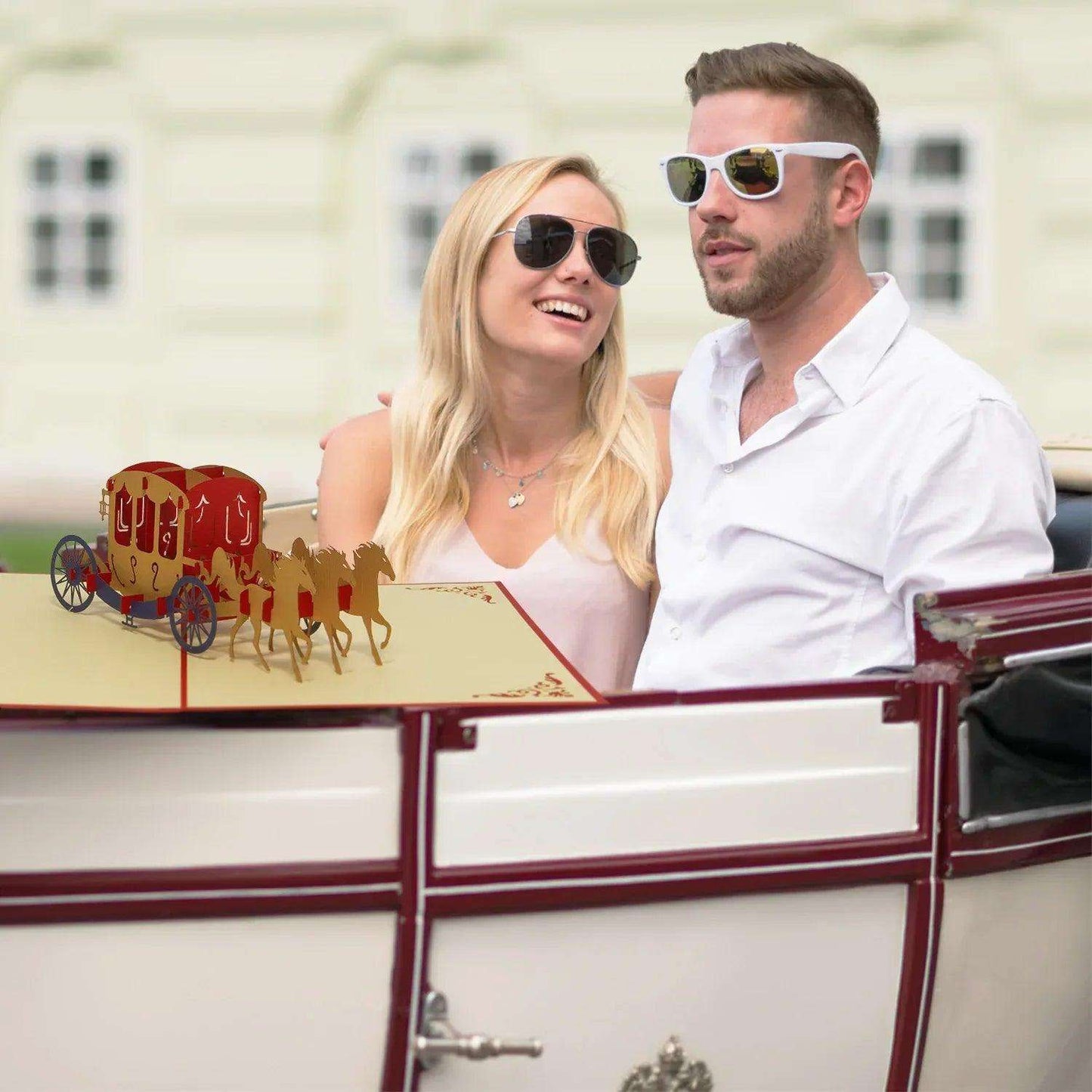 Hochzeitskarte Pop Up 3D - Glückwunschkarte zur Hochzeit, Kutsche, N369 - LINPopUp