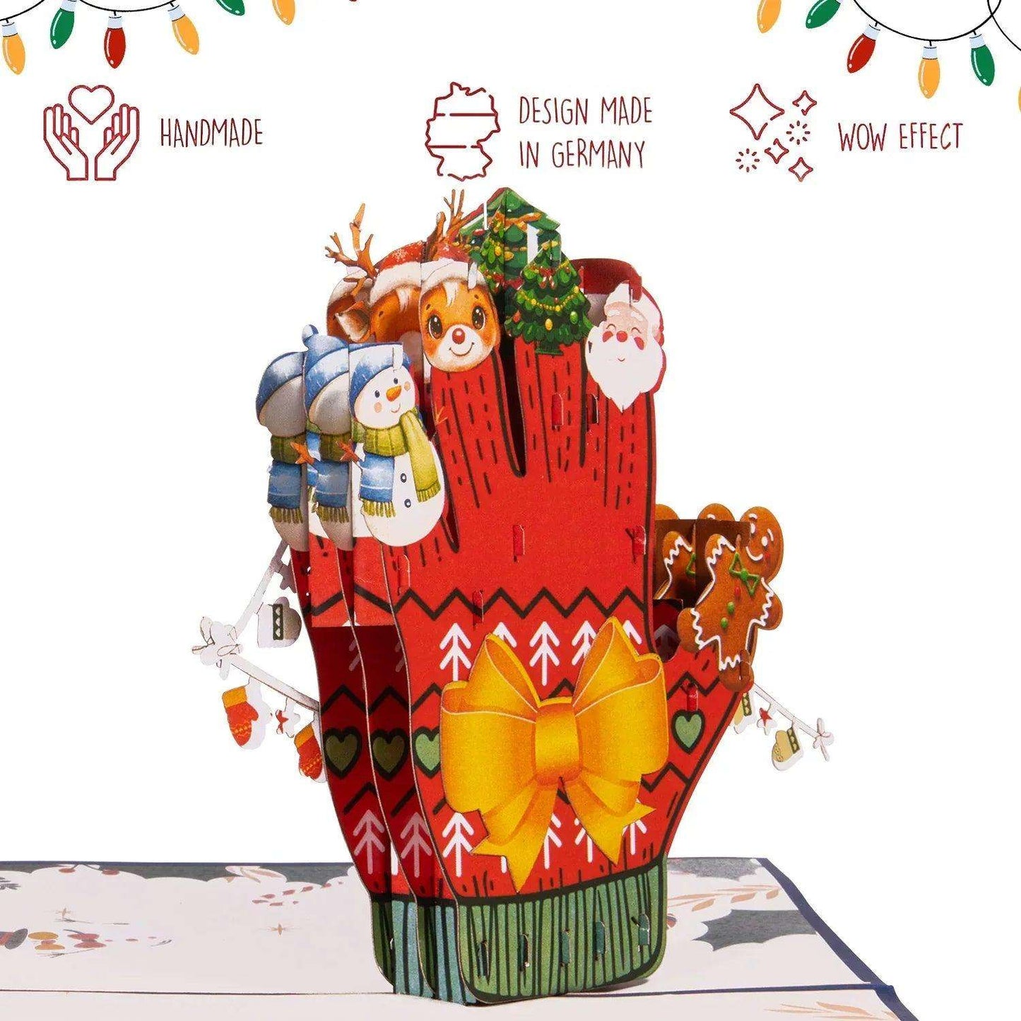Pop Up Weihnachtskarte 3D - Weihnachtshandschuh mit festlichen Motiven, N465 - LINPopUp