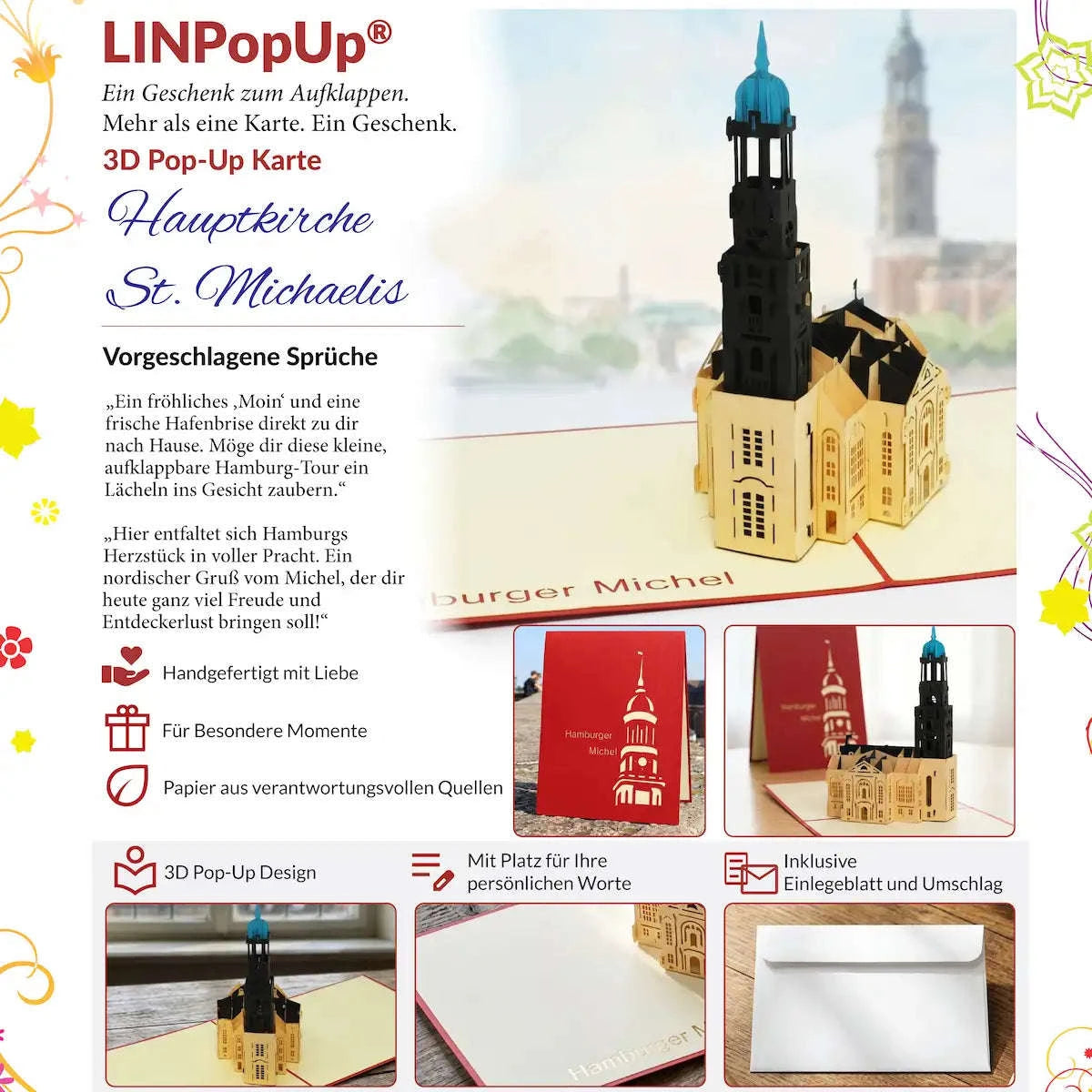Pop-Up Karte Hamburg - 3D Stadtkarte Stadtbesichtigung Gutschein, N204 LINPopUp N204