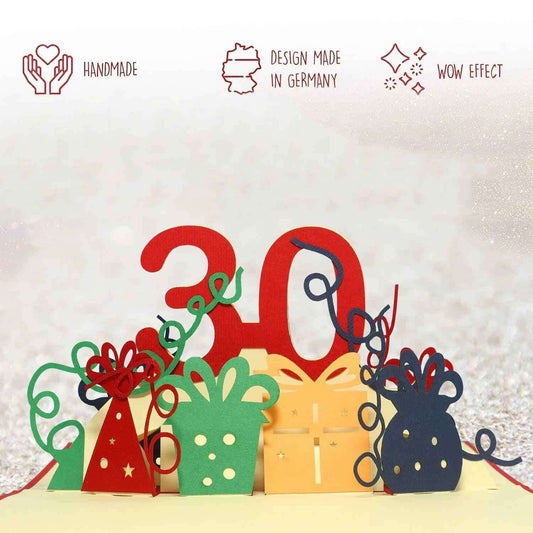 Pop-Up-Karte zum Geburtstag – Zahl 30, Geburtstagseinladung & Jubiläum, N241